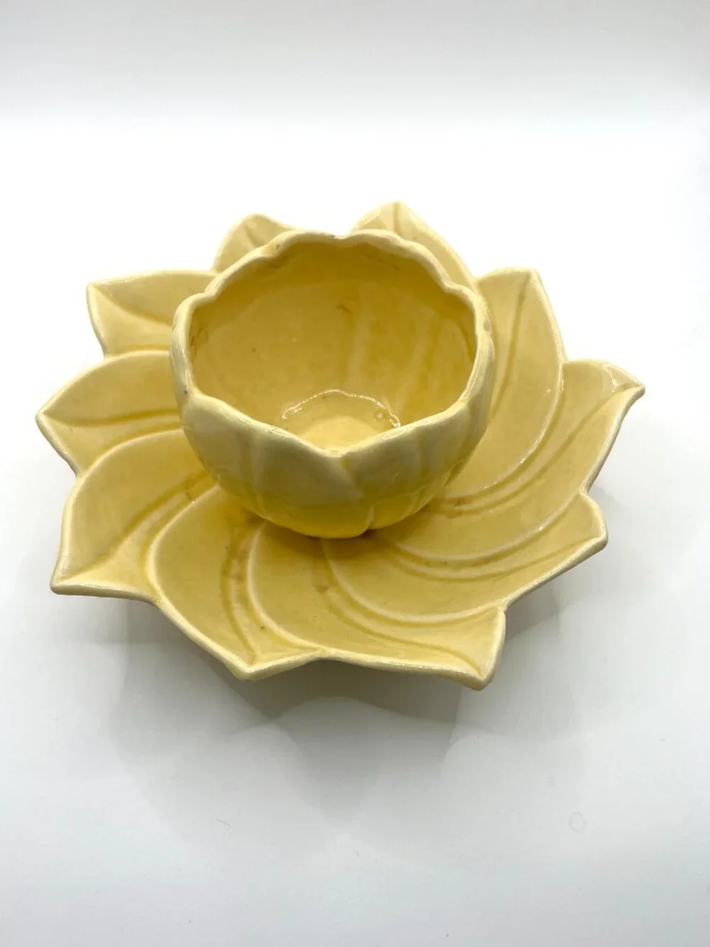 60's Yellow Pedestal Bowl /Vase Ceramic Floral Dish